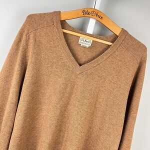 L.L. Bean Lambs Wool Sweater Mens XLT Light Brown V-Neck Pullover Preppy Classic